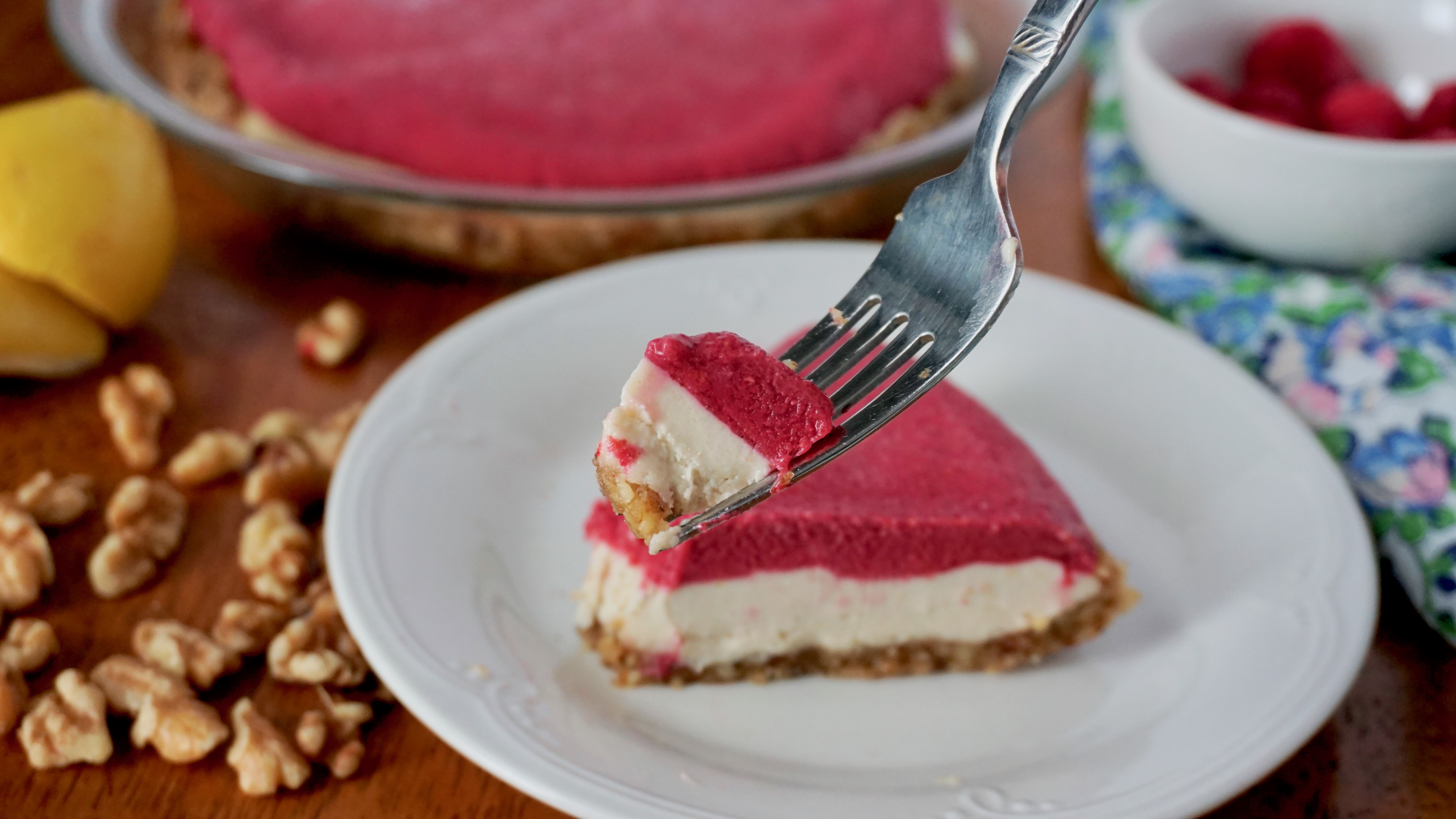 bite of raspberry cheesecake pie