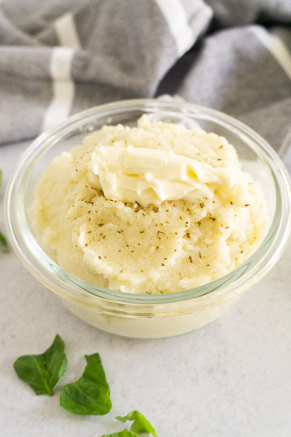 serve mashed cauliflower with basil, chives, sour cream