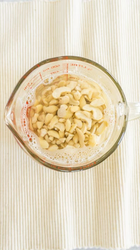 cashews soaking in hot water