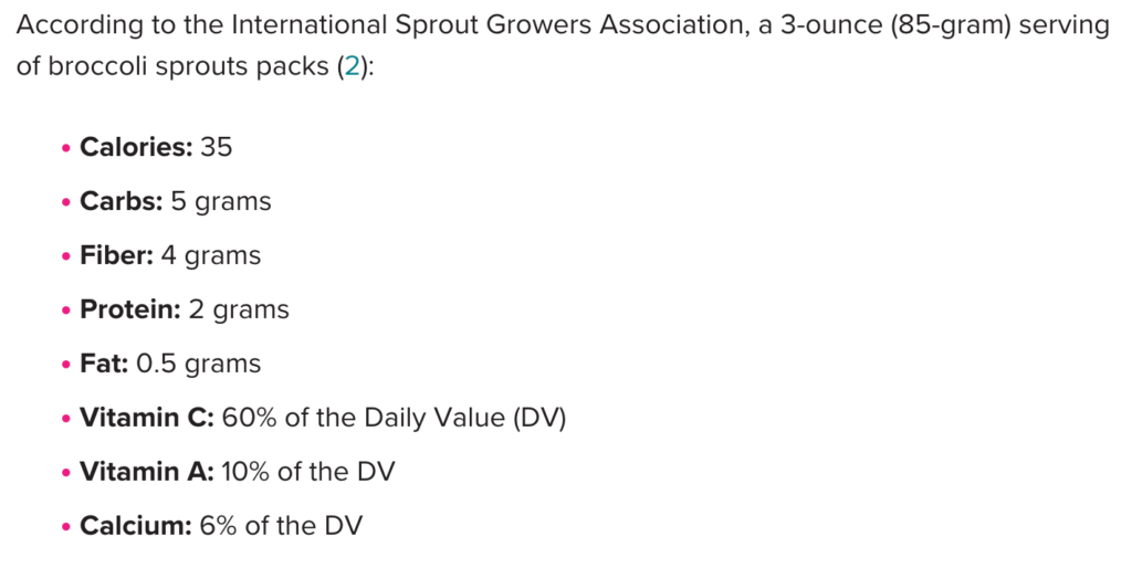 nutritional value of broccoli sprouts