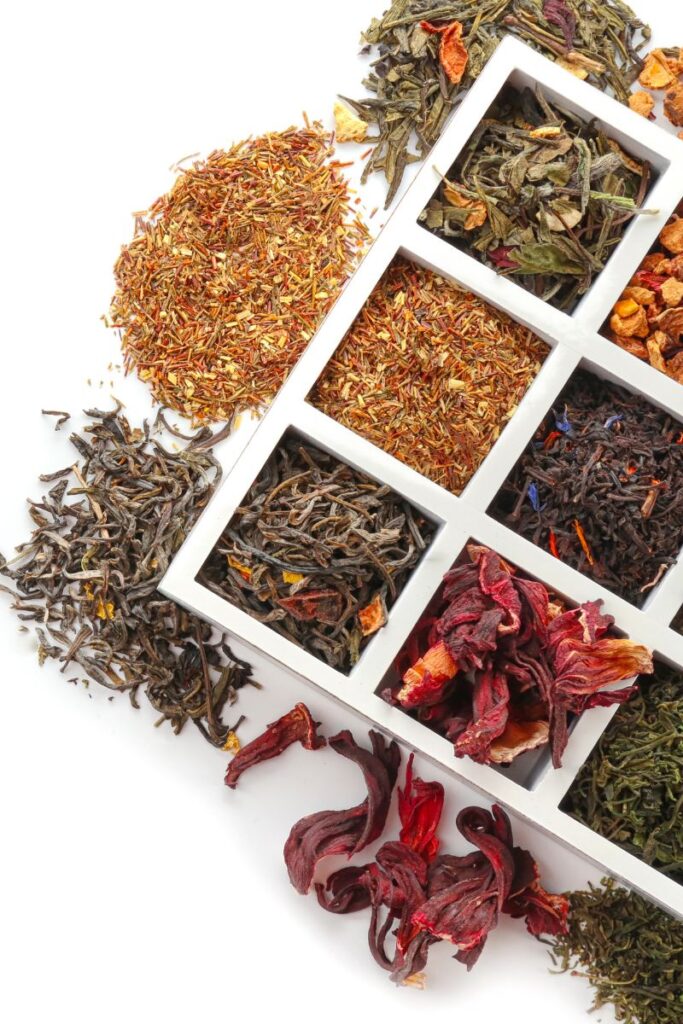 various herbal teas in a box