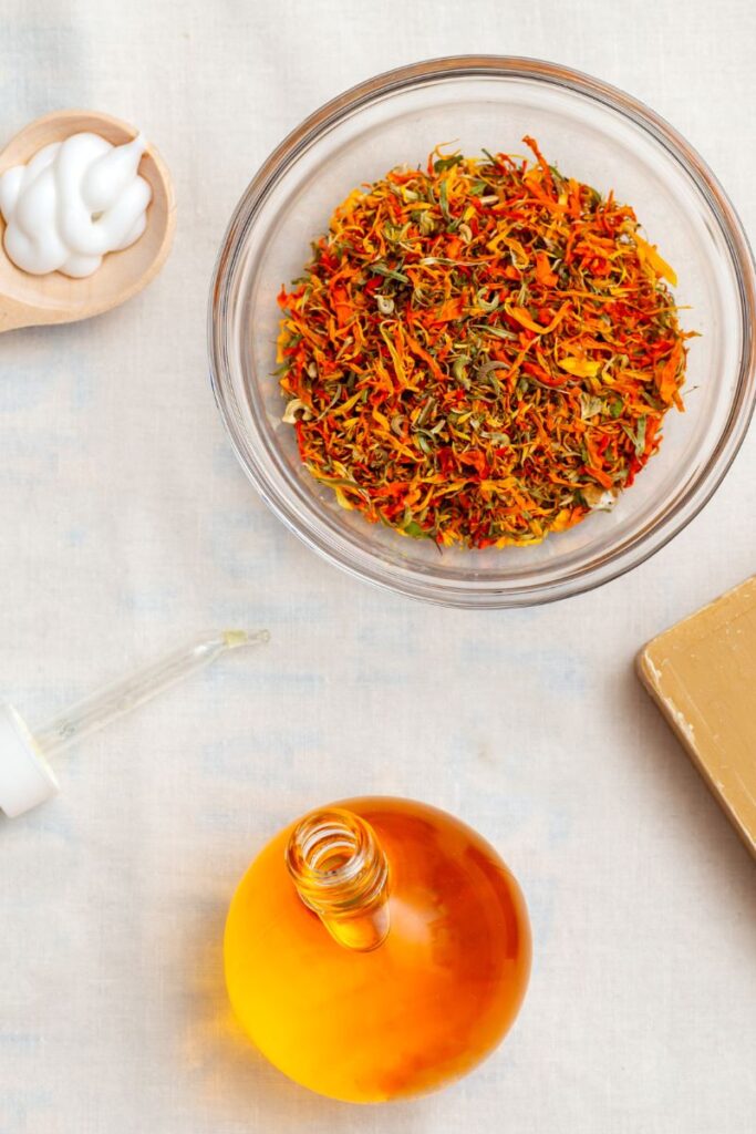 dried calendula and other ingredients
