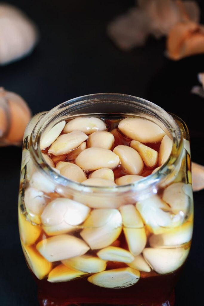 fermented garlic honey in a jar